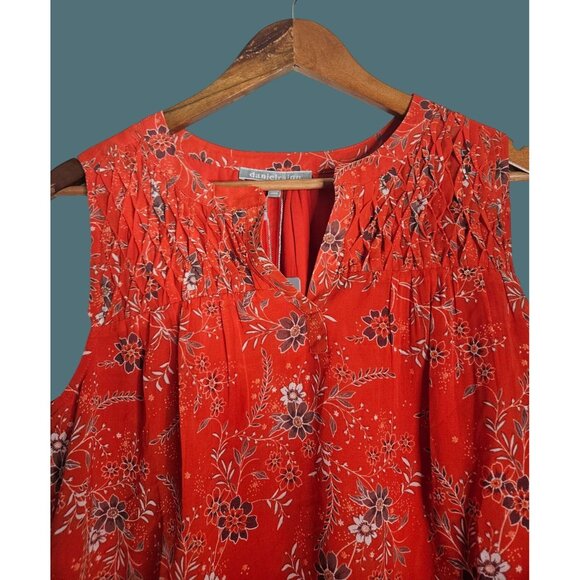 2/$35 Daniel Rainn Orange Floral Sleeveless Lined Blouse Pleated Neckline Small - Picture 4 of 9
